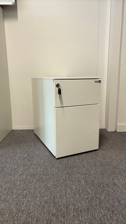 Caisson de rangement métallique blanc avec deux tiroirs