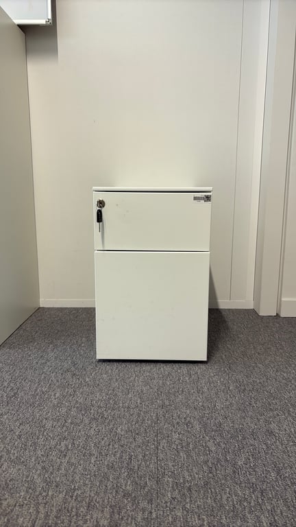 Caisson de rangement métallique blanc avec deux tiroirs