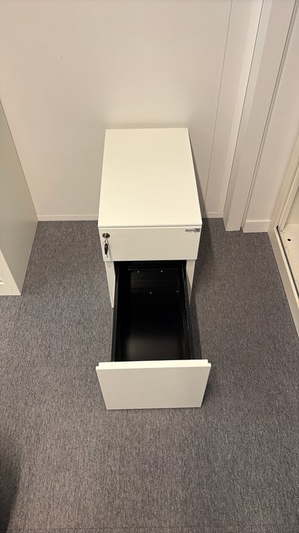 Caisson de rangement métallique blanc avec deux tiroirs
