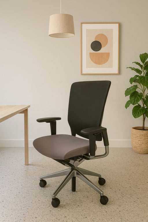 Fauteuil de bureau modèle E8 avec dossier en résille et piètement étoile
