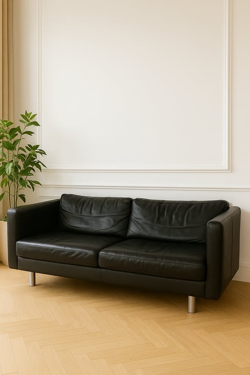 Canapé noir rectangulaire avec accoudoirs