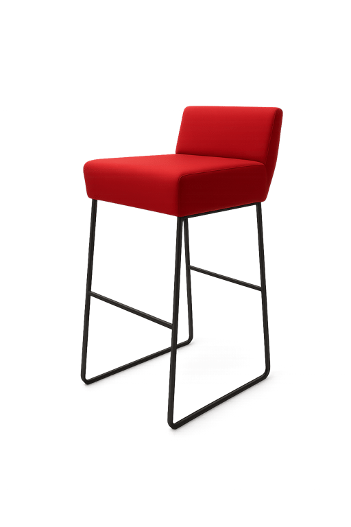 Chaise Haute sans Accoudoirs avec Pieds en Métal et Assise en Tissu Rouge