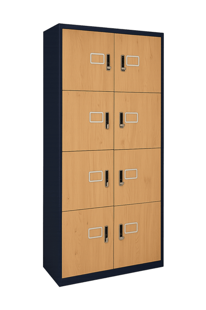 Casier de rangement à 8 compartiments en métal et bois