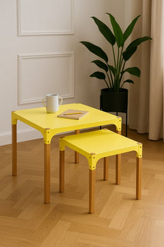 Table basse rectangulaire en bois et métal