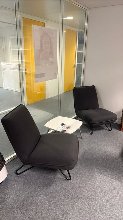 Fauteuil en Tissu Gris avec Pieds en Métal Noir