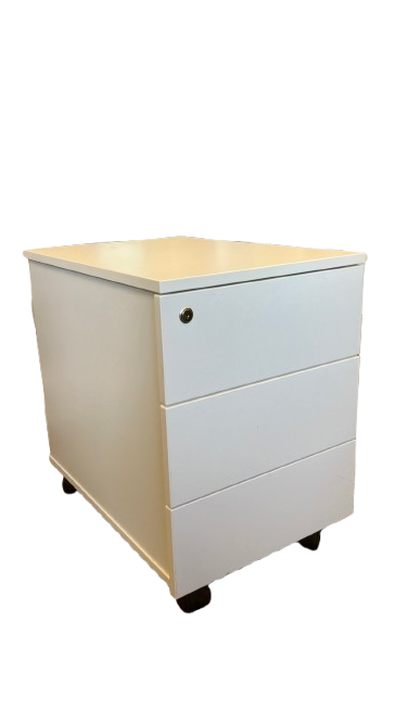 Caisson blanc Maro 3 tiroirs avec roulettes et fermeture à clé