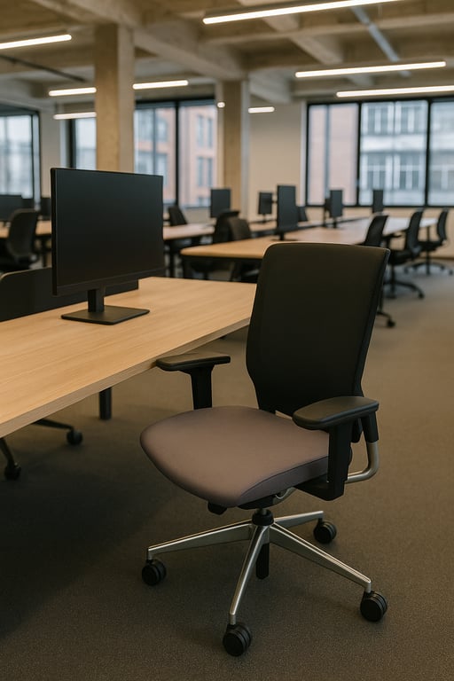 Fauteuil de bureau modèle E8 avec dossier en résille et piètement étoile