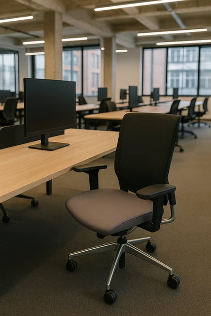 Fauteuil de bureau modèle E8 avec dossier en résille et piètement étoile