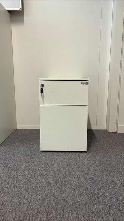 Caisson de rangement métallique blanc avec deux tiroirs