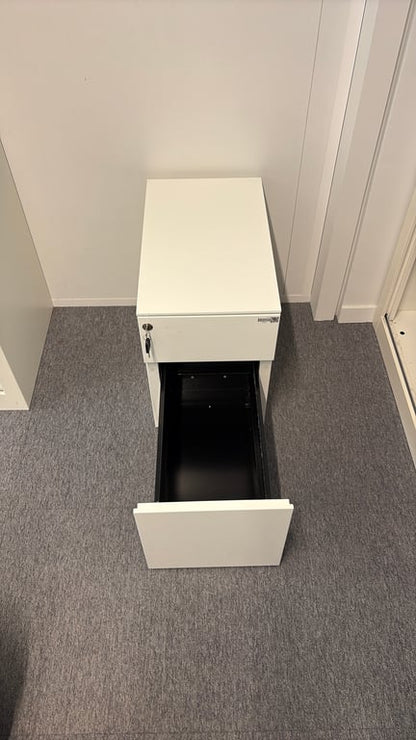 Caisson de rangement métallique blanc avec deux tiroirs