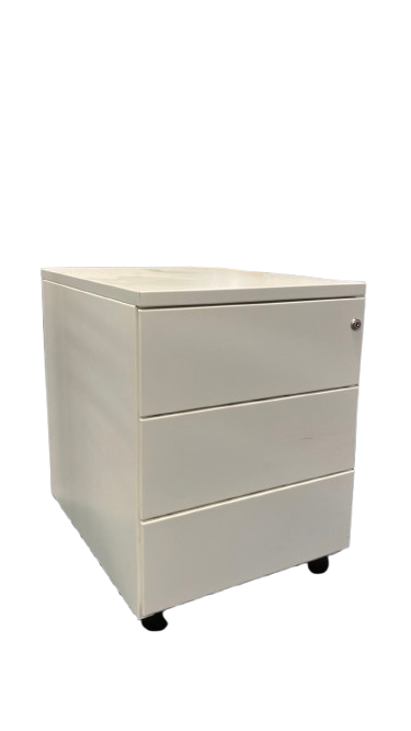Caisson 3 tiroirs en métal blanc avec roulettes - Fermeture à clé