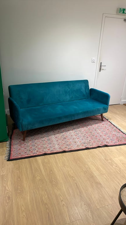 Canapé rectangulaire en velours Boston Blue avec accoudoirs