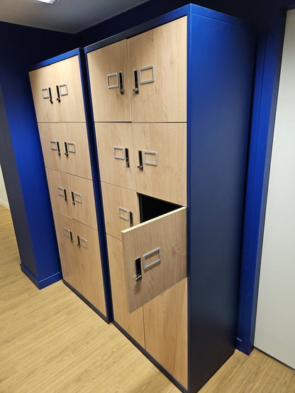 Casier de rangement à 8 compartiments en métal et bois