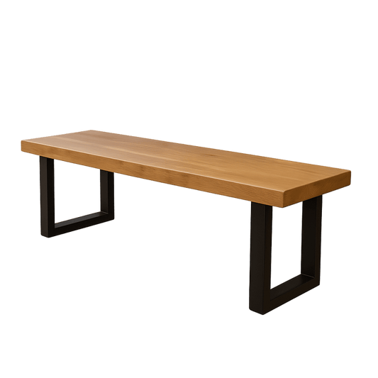 Banc en bois et métal avec pieds noirs